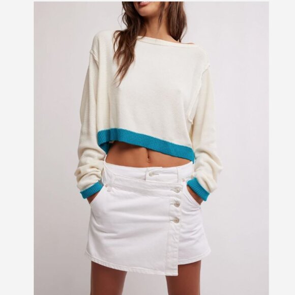 Free People Sweaters - NWT Free People Into the Blue Crop Sweater in Tropical Blue Combo Size Medium